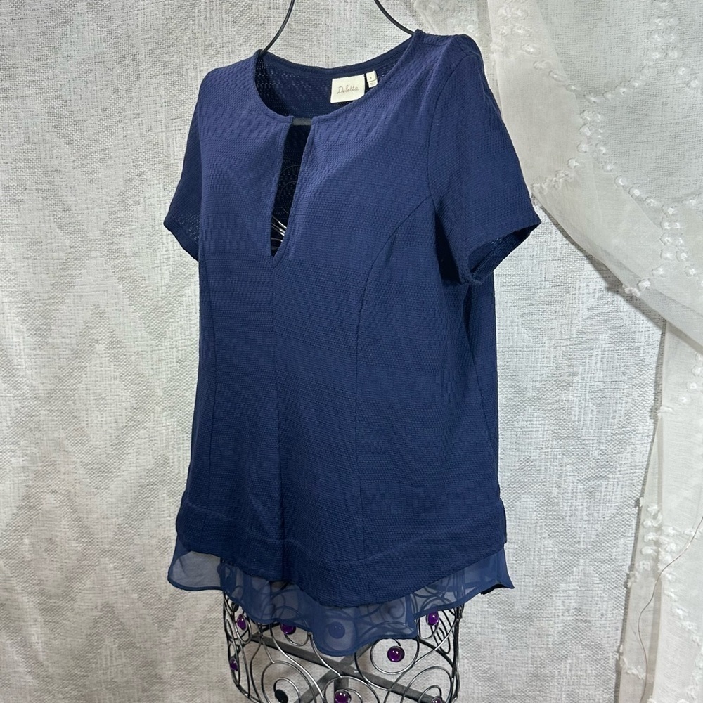 Anthropologie Deletta soledad navy keyhole blouse size M - Picture 6 of 8